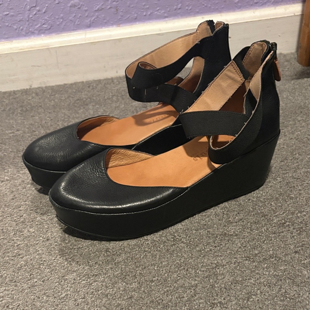 Gentle Souls Black Leather Wedges